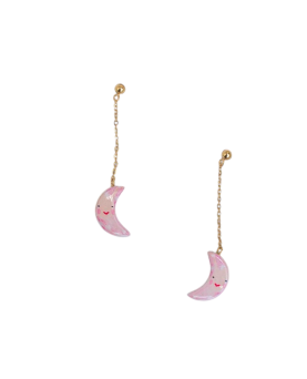 PENDIENTES LARGOS LUNAS ROSAS