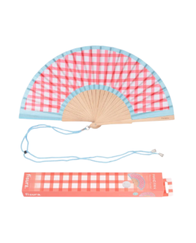 ABANICO CUADROS VICHY ROSA